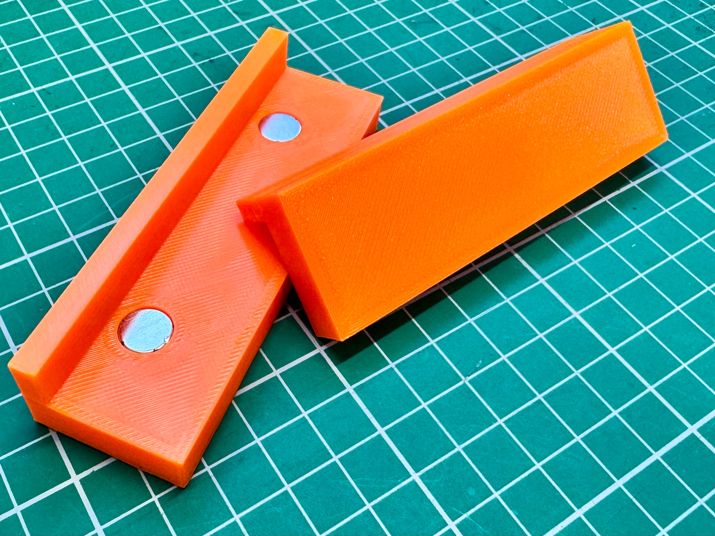 Soft Jaws with magnets sitting on workbench